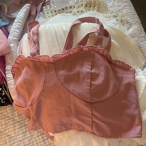 pink crop top bow sleeves